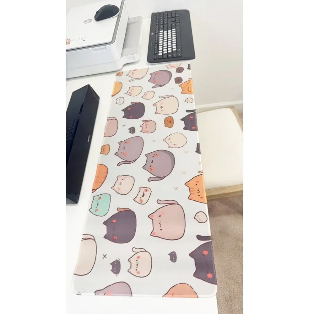 Cute Cartoon Cat Extended Mouse Pad Anti-slip Desk Mat for Gaming and Home Offic